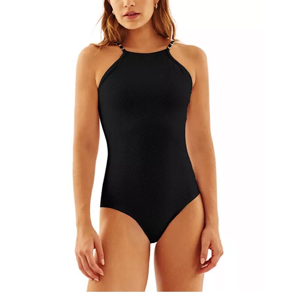 Aquamanile‎ Gladiolus High Neck One Piece Swimsuit Black MEDIUM